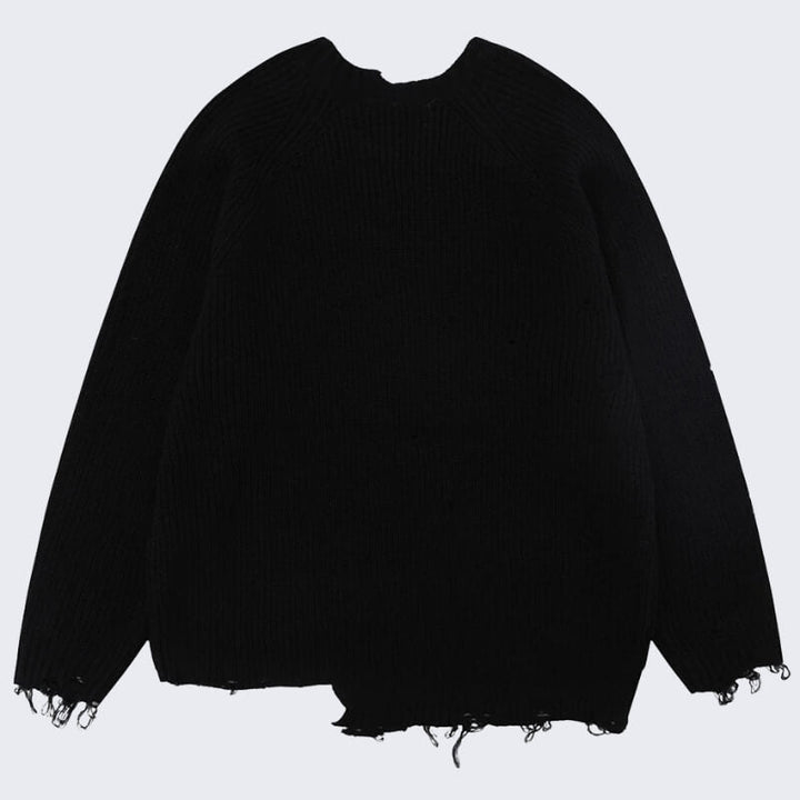 Distressed Crew Neck Knit Sweater