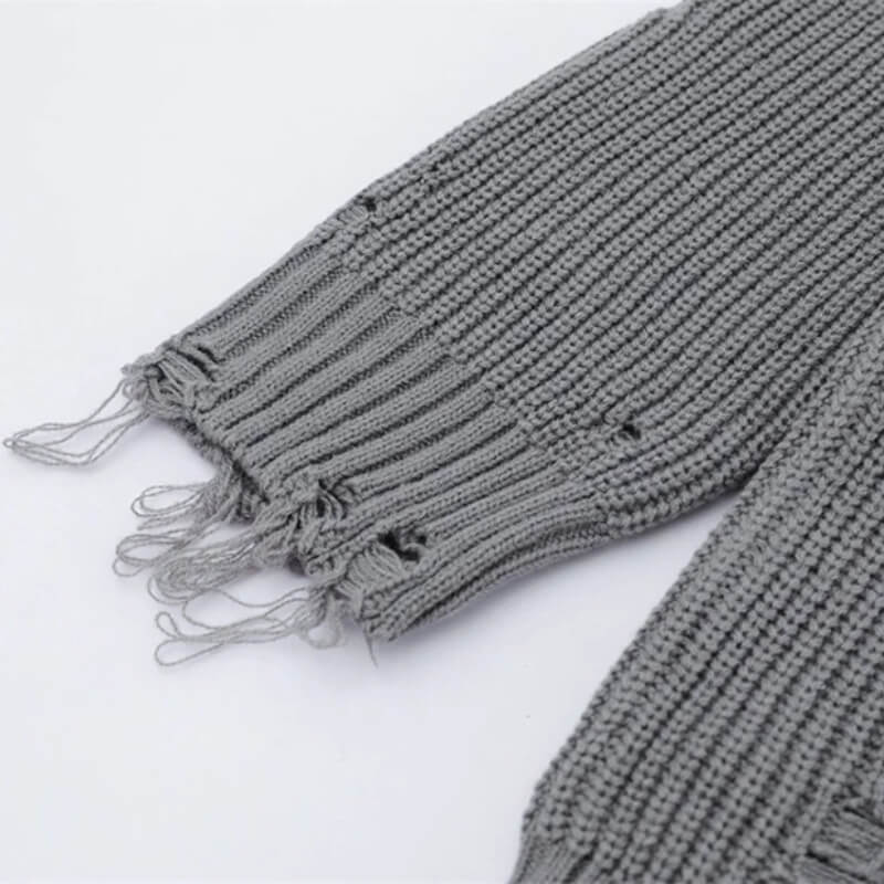 Distressed Crew Neck Knit Sweater