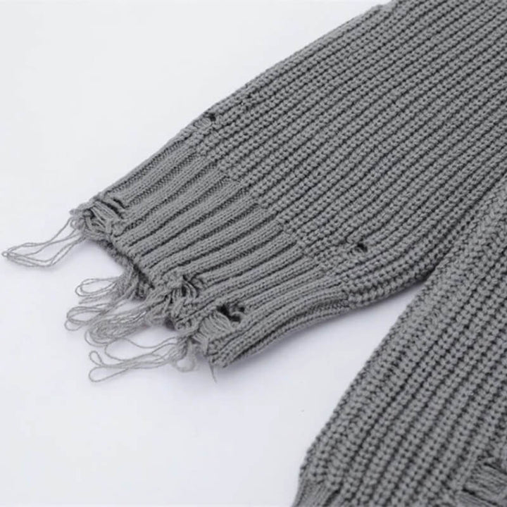 Distressed Crew Neck Knit Sweater