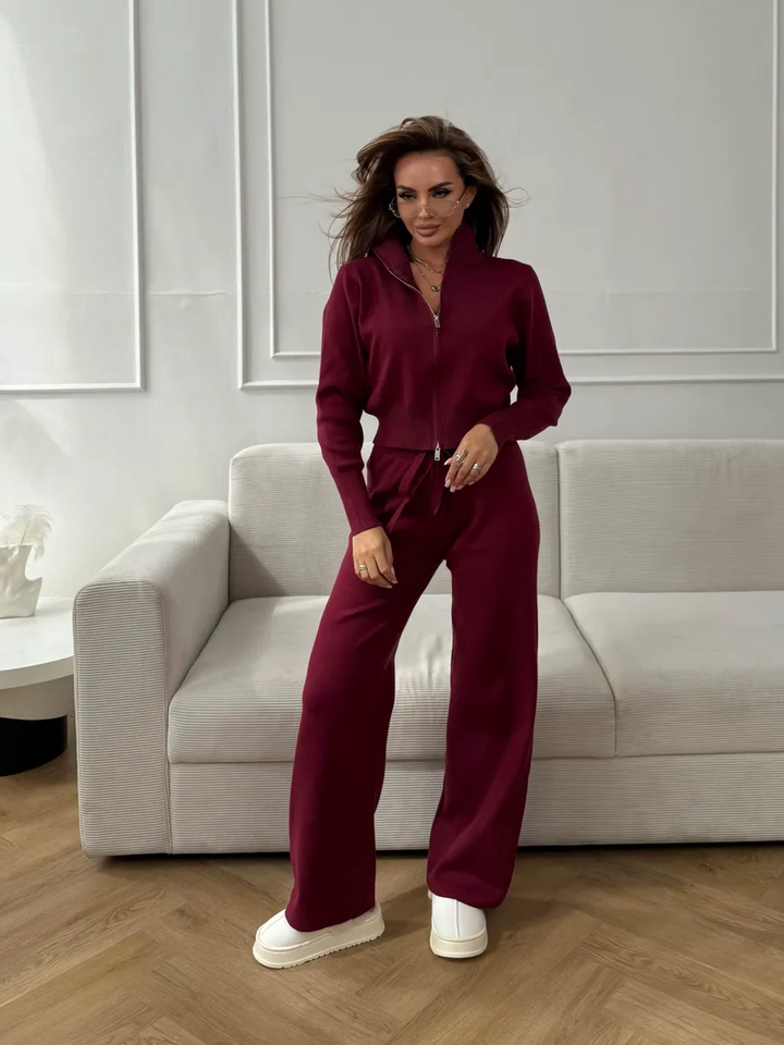 Double-Zip Knit Sweater Set