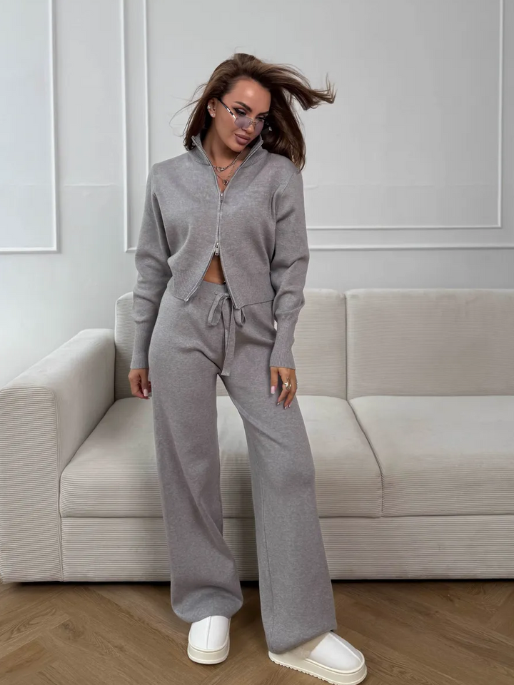 Double-Zip Knit Sweater Set