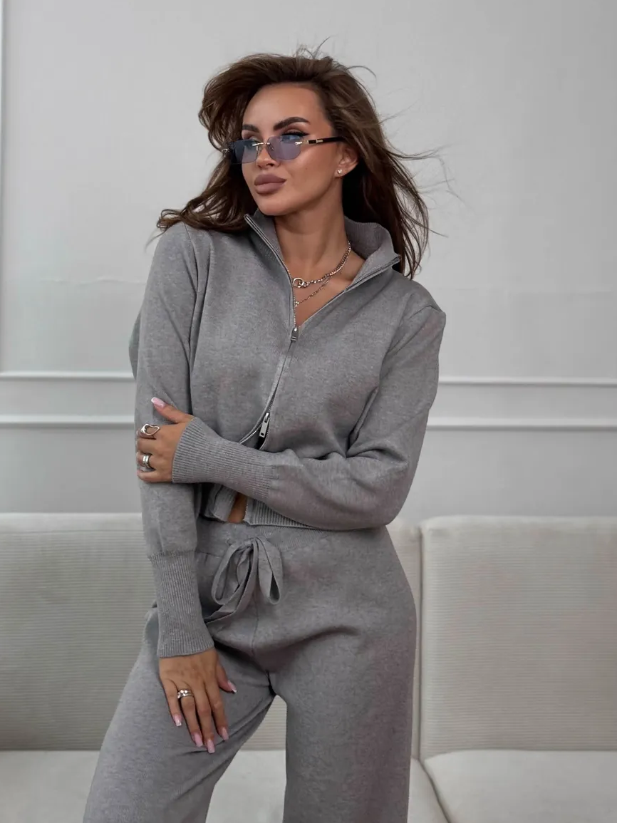 Double-Zip Knit Sweater Set