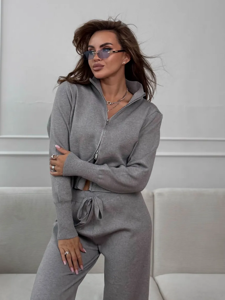 Double-Zip Knit Sweater Set
