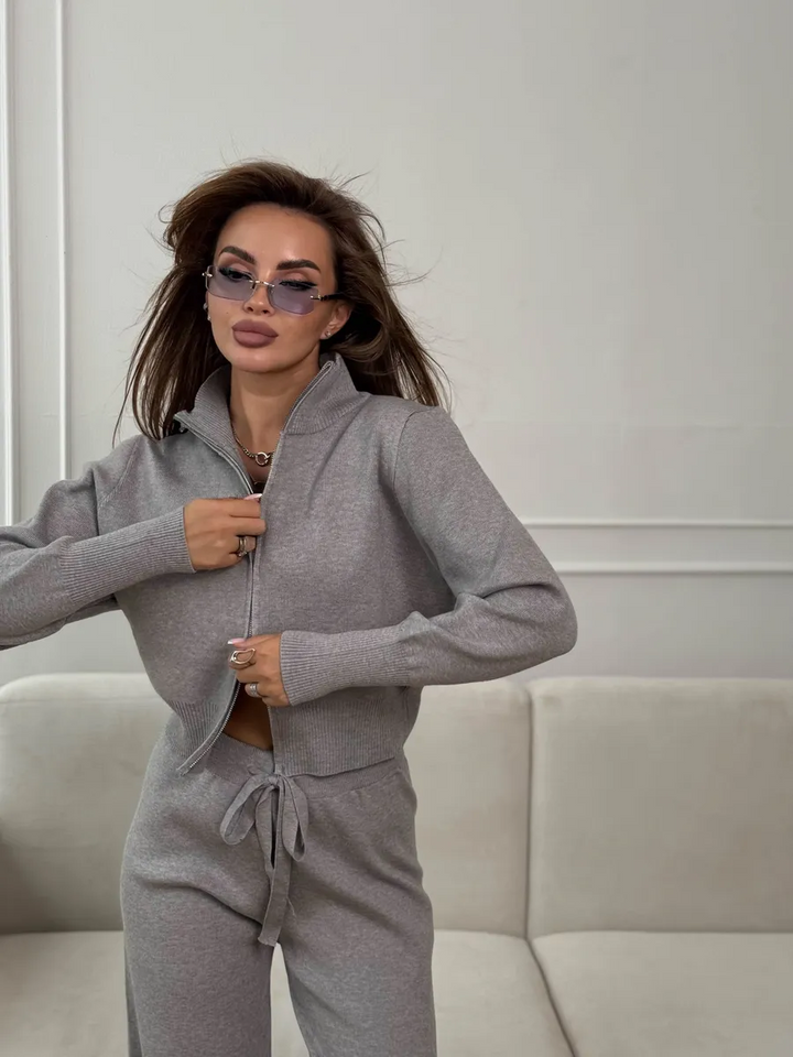 Double-Zip Knit Sweater Set