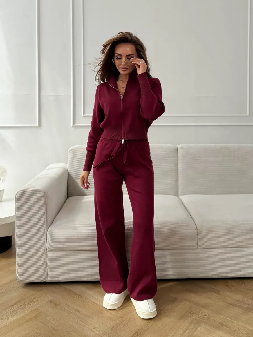 Double-Zip Knit Sweater Set