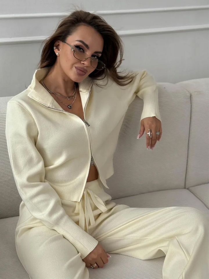 Double-Zip Knit Sweater Set
