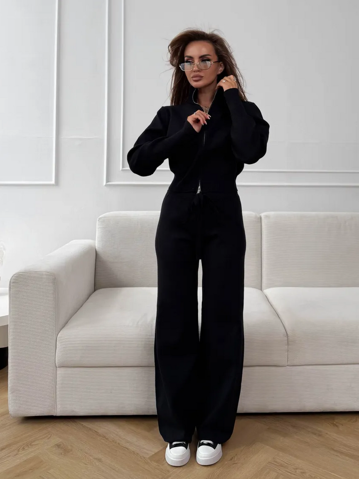 Double-Zip Knit Sweater Set