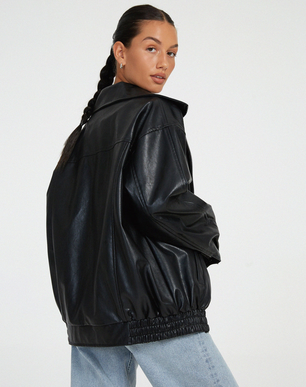 Oversized Faux Leather Biker Jacket