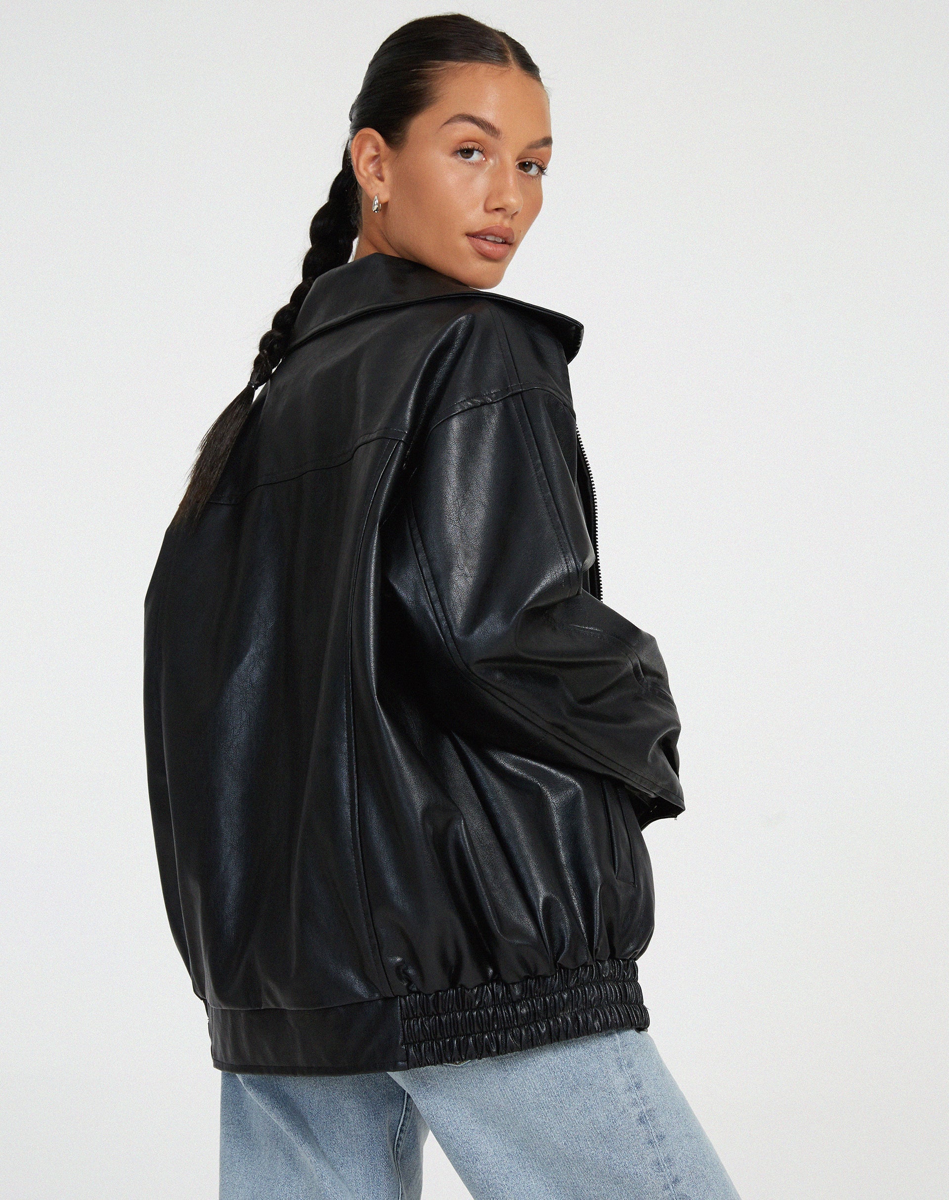 Oversized Faux Leather Biker Jacket