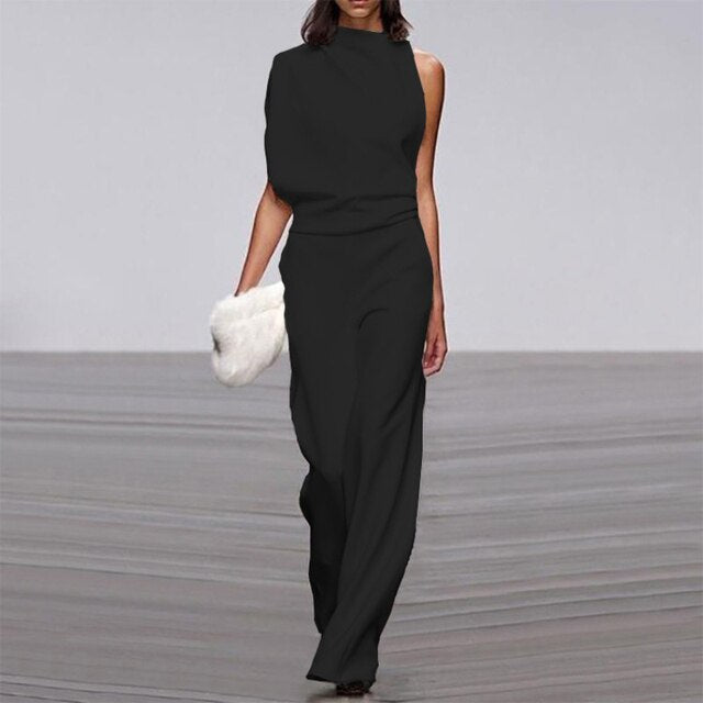 One-Shoulder Wide-Leg Jumpsuit Women's Chic Jumpsuit