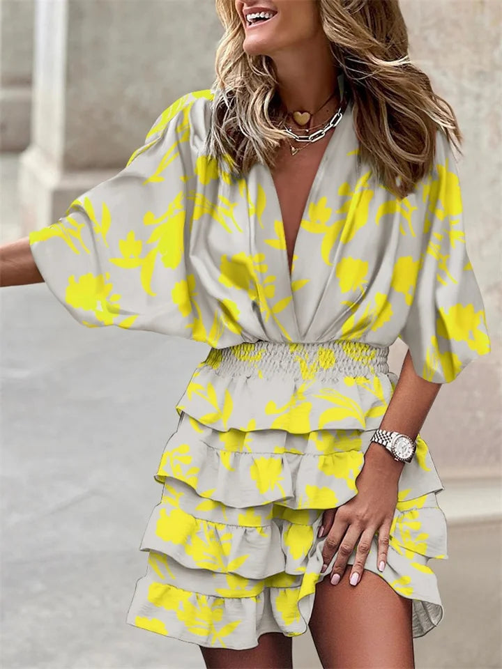 Women's Floral Print Mini Dress with Ruffle Hem