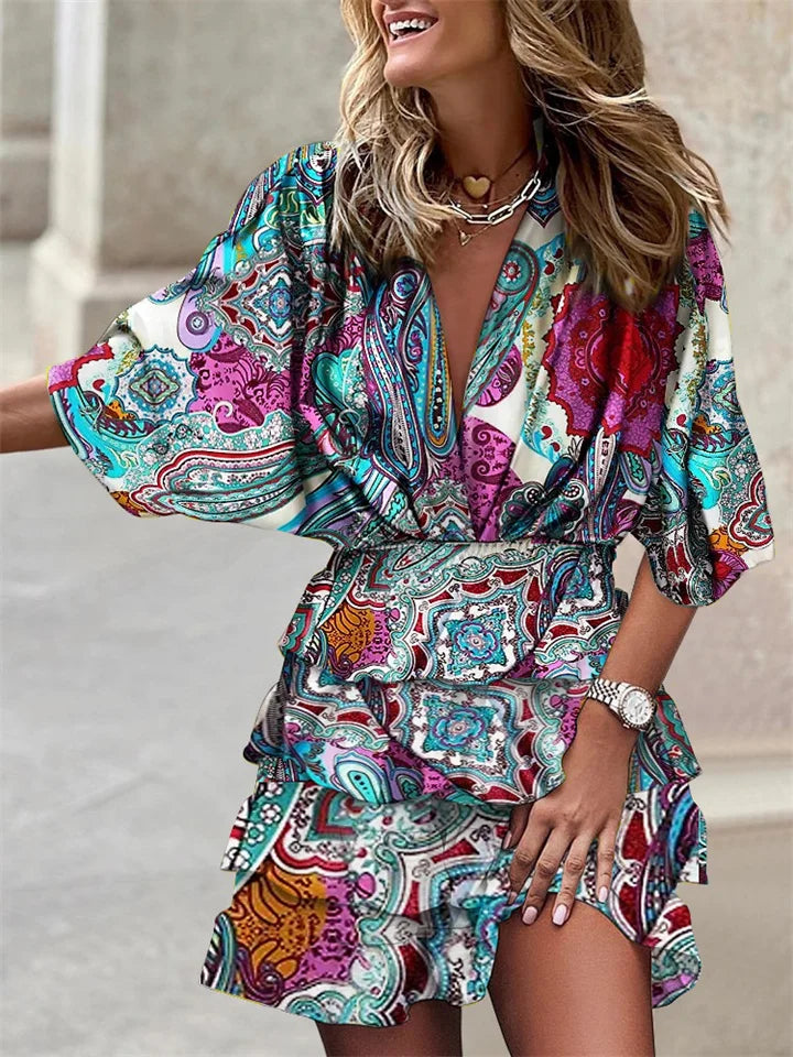 Women's Floral Print Mini Dress with Ruffle Hem