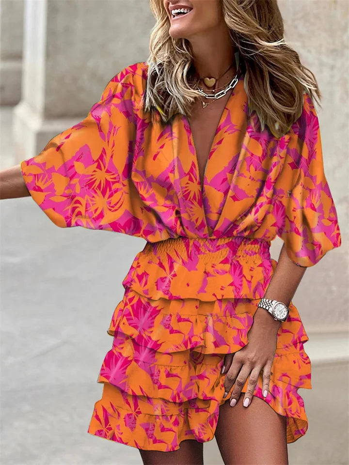 Women's Floral Print Mini Dress with Ruffle Hem