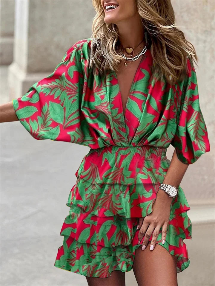 Women's Floral Print Mini Dress with Ruffle Hem