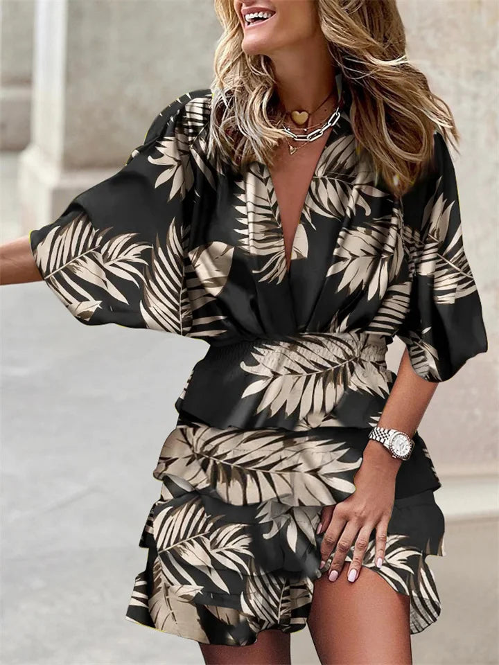 Women's Floral Print Mini Dress with Ruffle Hem