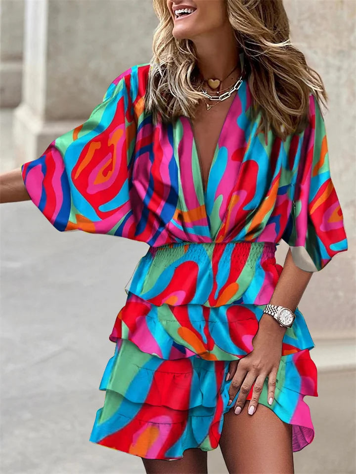 Women's Floral Print Mini Dress with Ruffle Hem