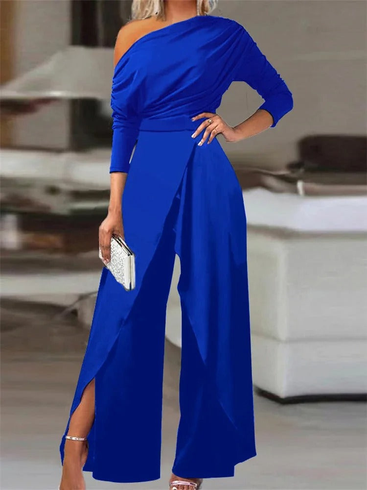 Women's Off-Shoulder Wide-Leg Jumpsuit with Waist Tie