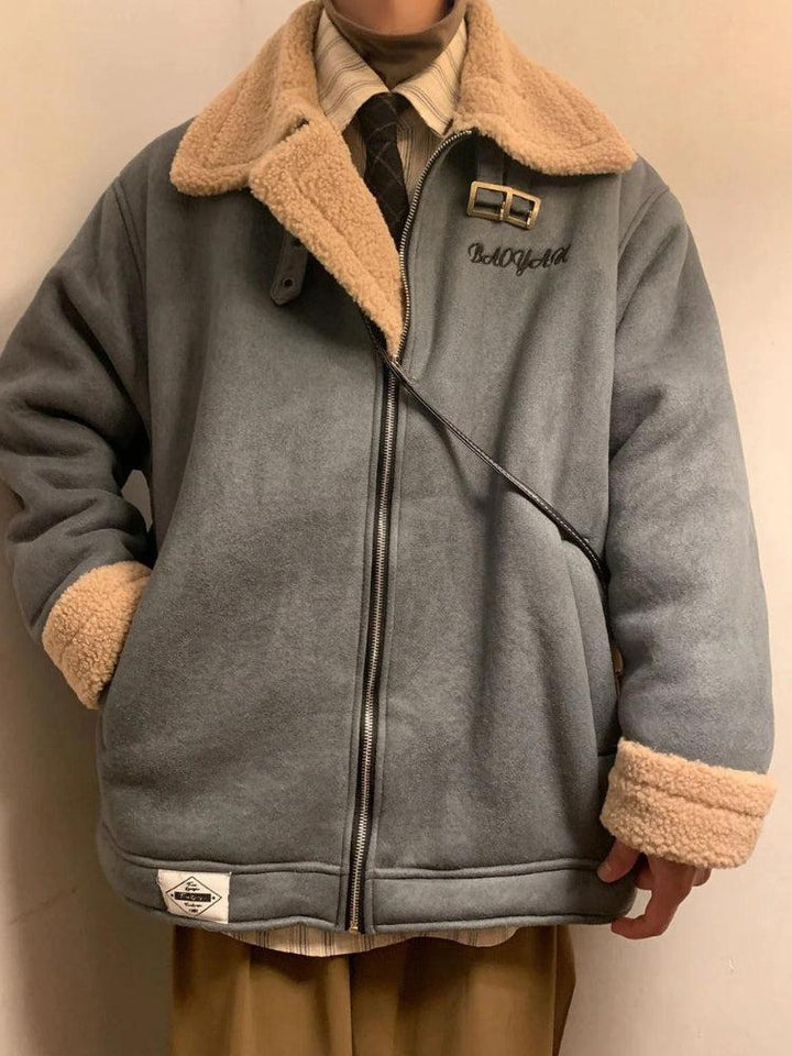 Embroidered Lapel Men’s Zip Jacket