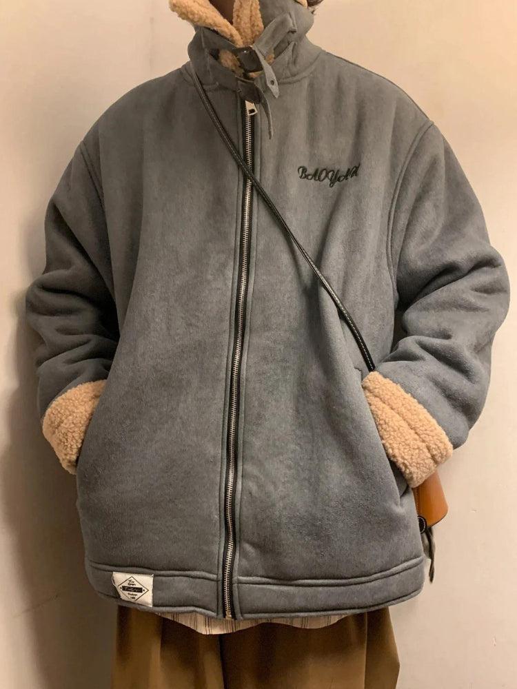 Embroidered Lapel Men’s Zip Jacket