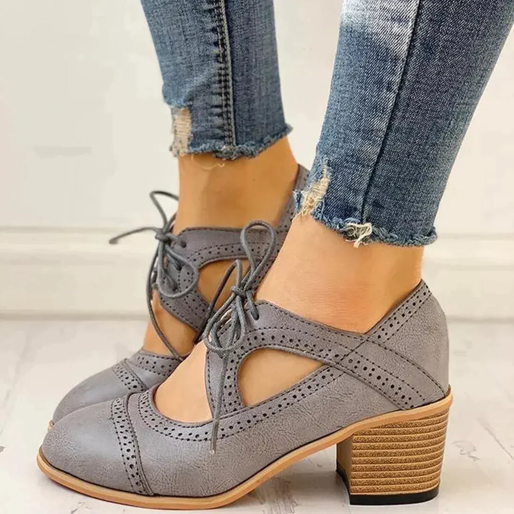 Women’s Heeled Lace Up T Strap Shoes