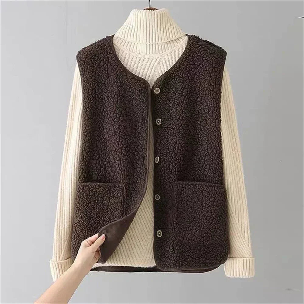 Sleeveless Sherpa Effect Wool Gilet
