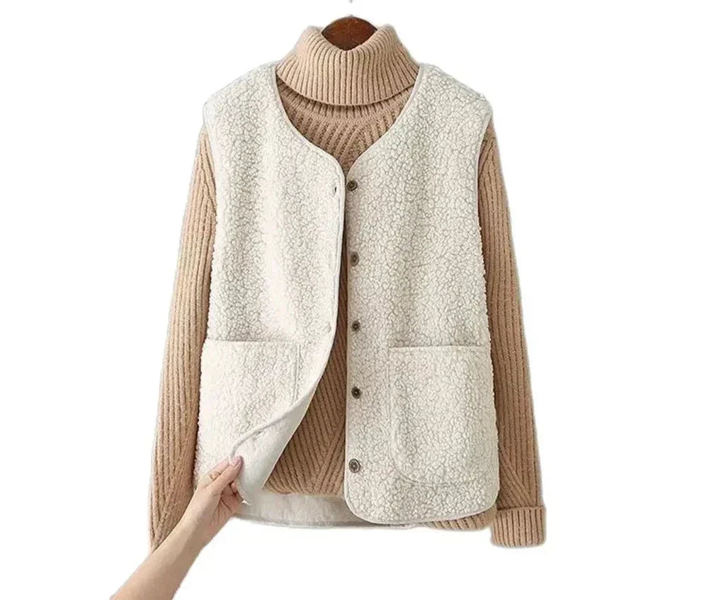 Sleeveless Sherpa Effect Wool Gilet