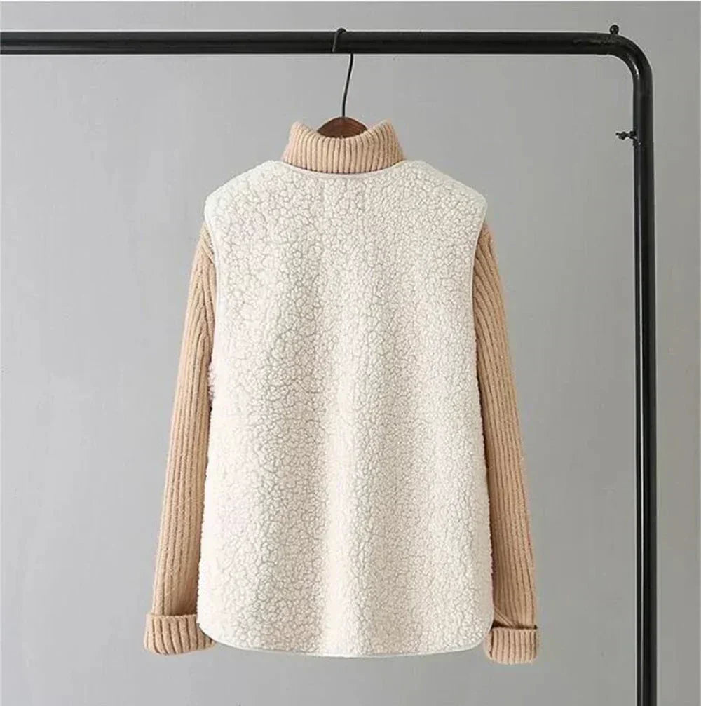 Sleeveless Sherpa Effect Wool Gilet