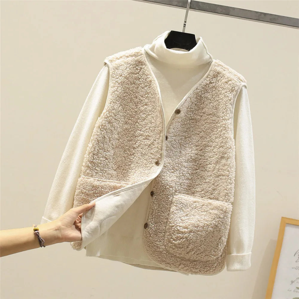 Sleeveless Sherpa Effect Wool Gilet