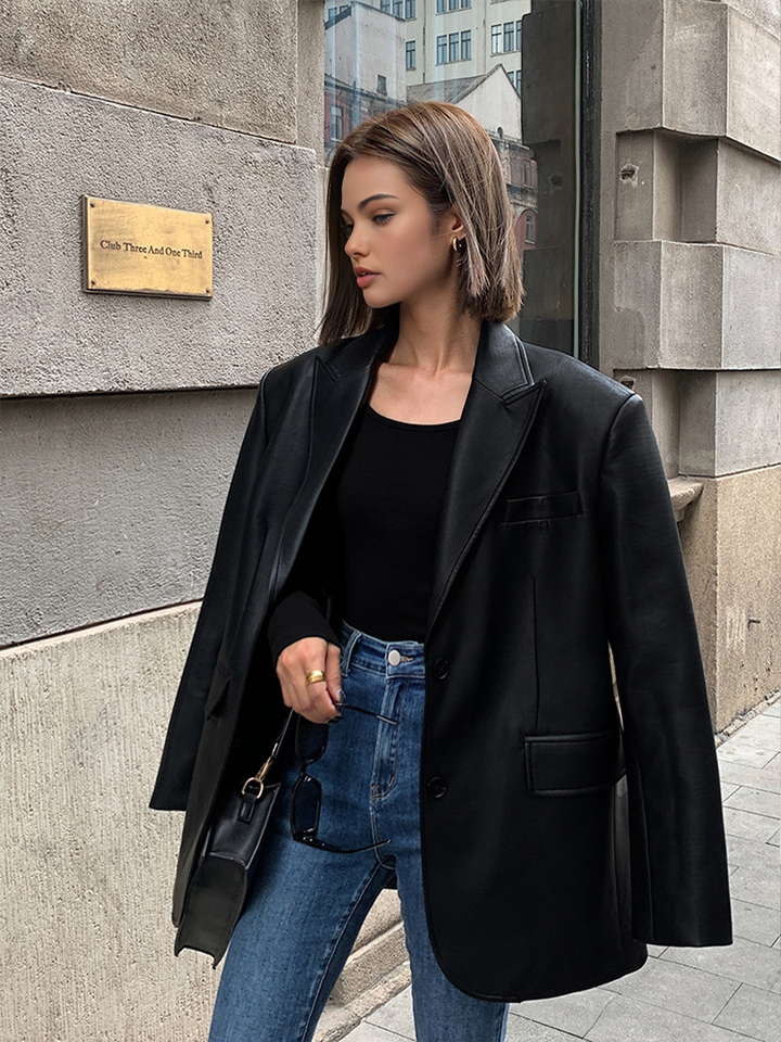 Faux Leather Women’s Blazer
