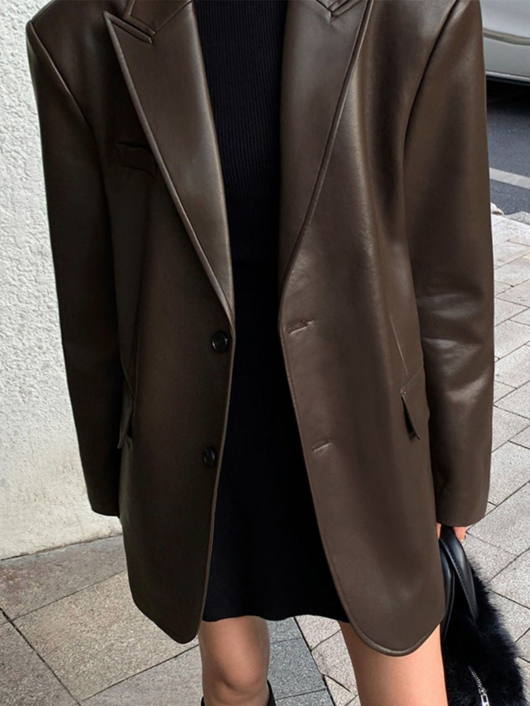 Faux Leather Women’s Blazer