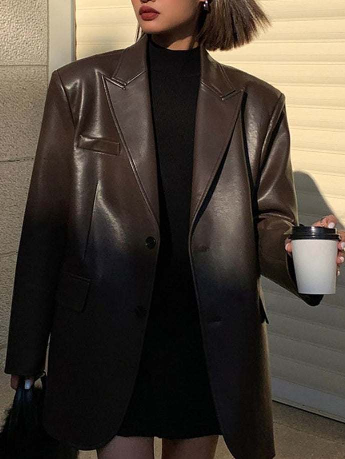 Faux Leather Women’s Blazer