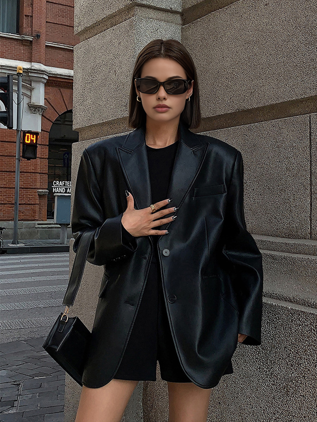 Faux Leather Women’s Blazer