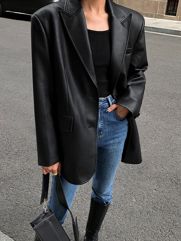Faux Leather Women’s Blazer