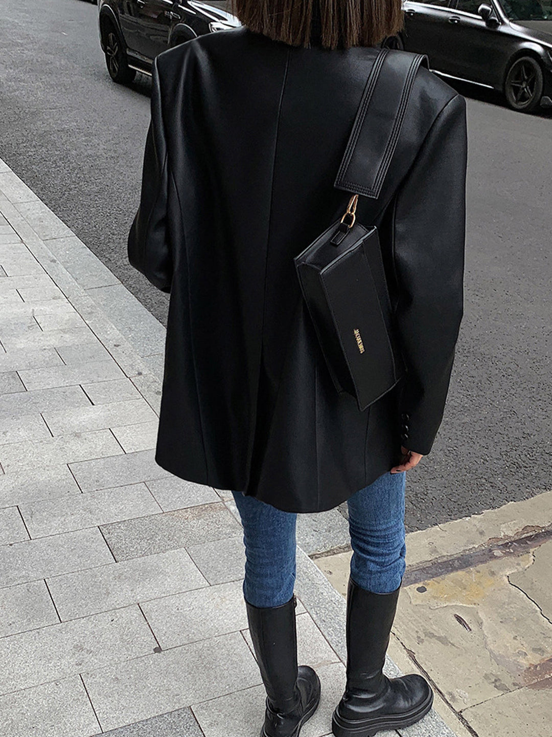 Faux Leather Women’s Blazer