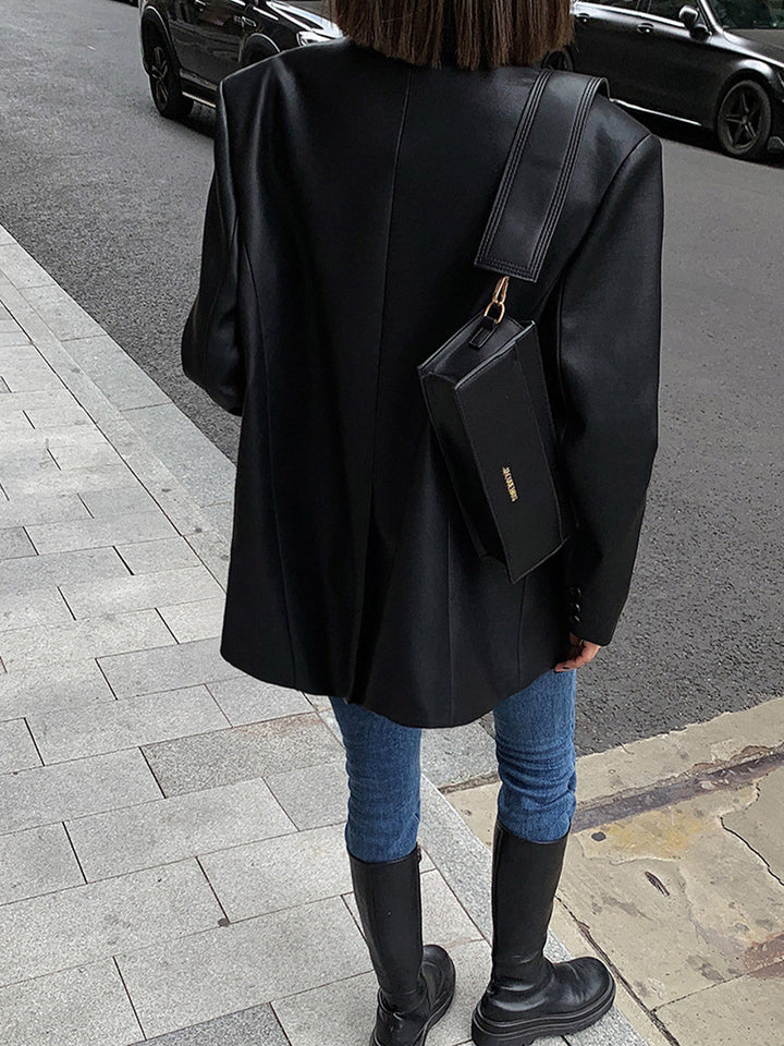 Faux Leather Women’s Blazer