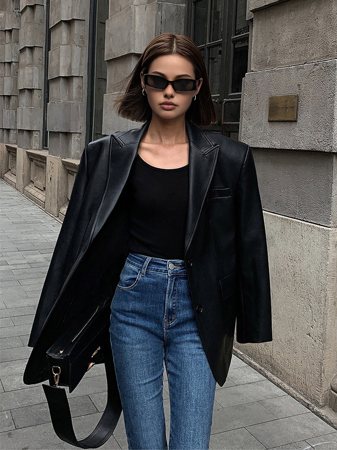 Faux Leather Women’s Blazer