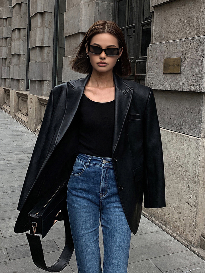 Faux Leather Women’s Blazer