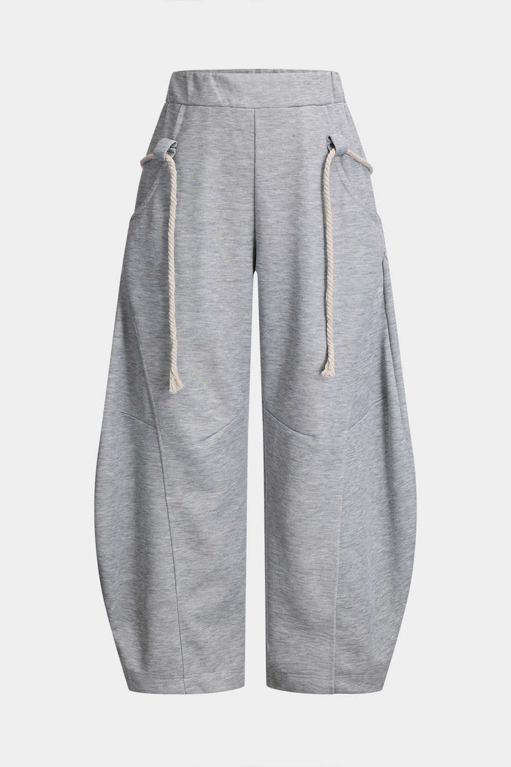 Fitted Wide Leg Pants Drawstring