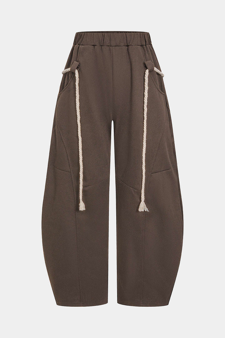 Fitted Wide Leg Pants Drawstring