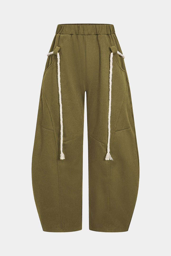 Fitted Wide Leg Pants Drawstring