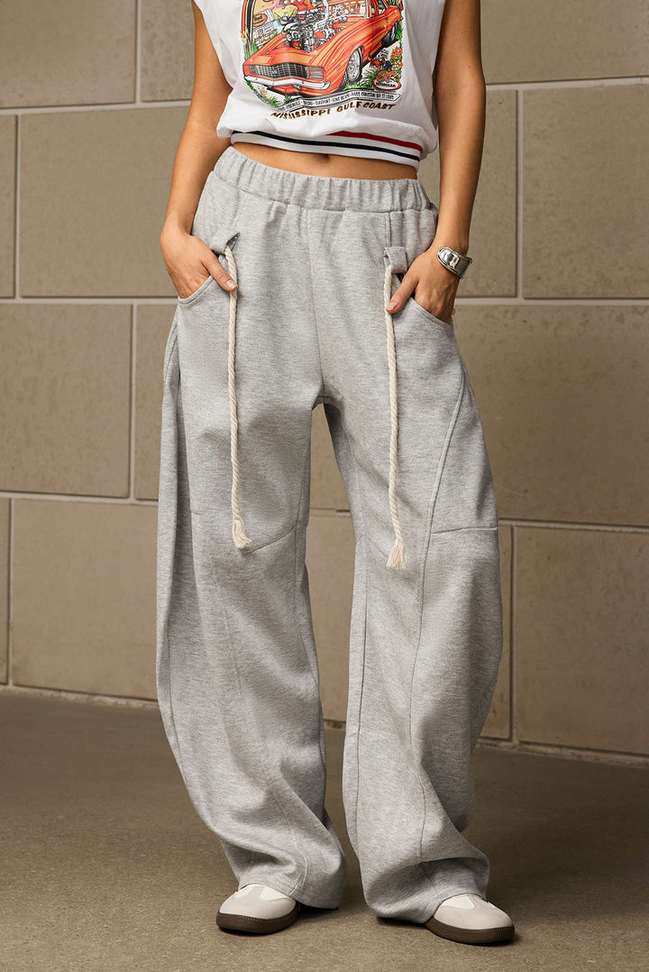 Fitted Wide Leg Pants Drawstring