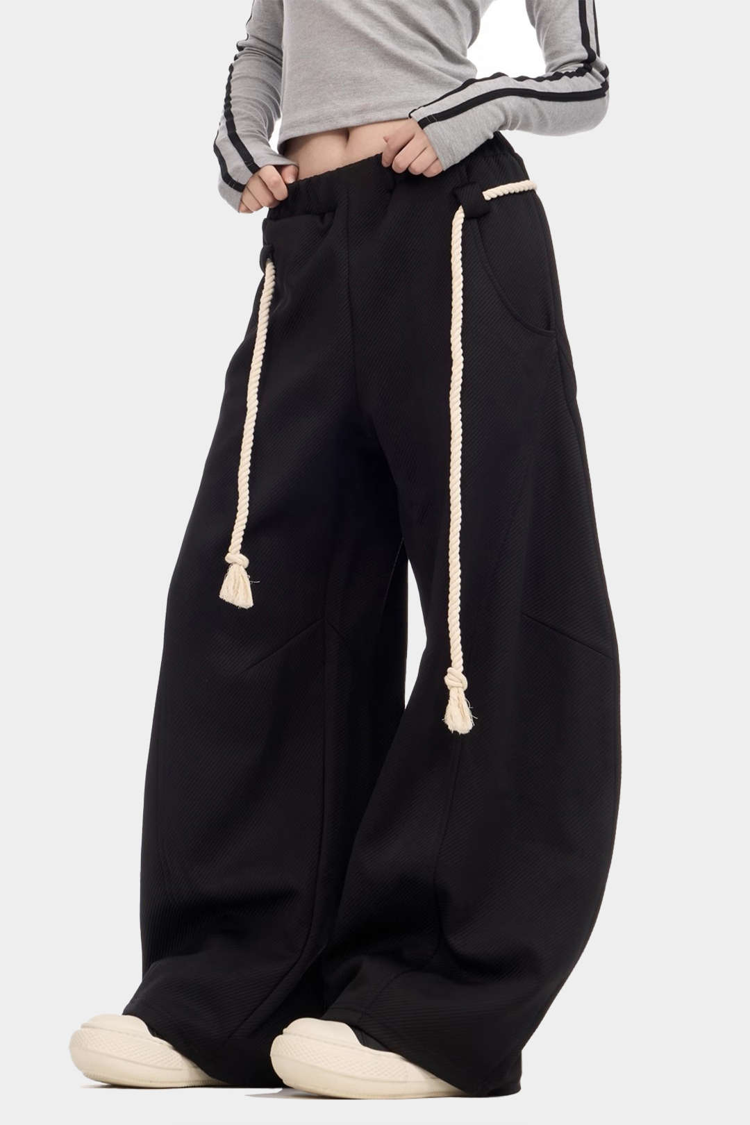 Fitted Wide Leg Pants Drawstring