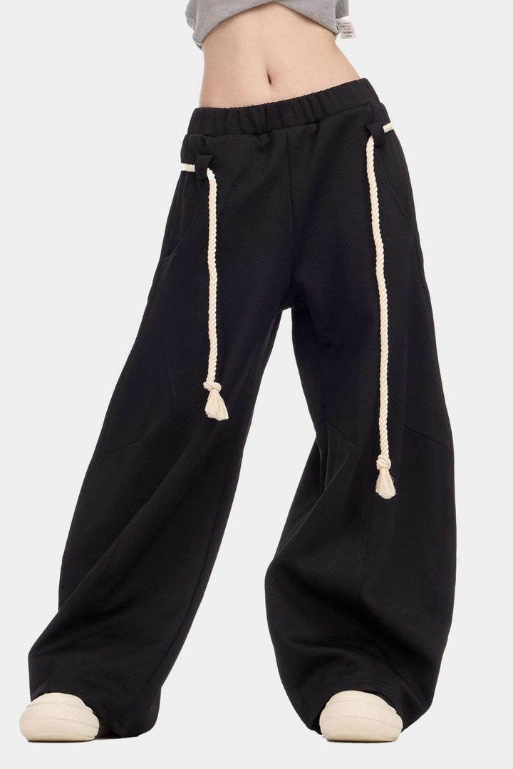 Fitted Wide Leg Pants Drawstring