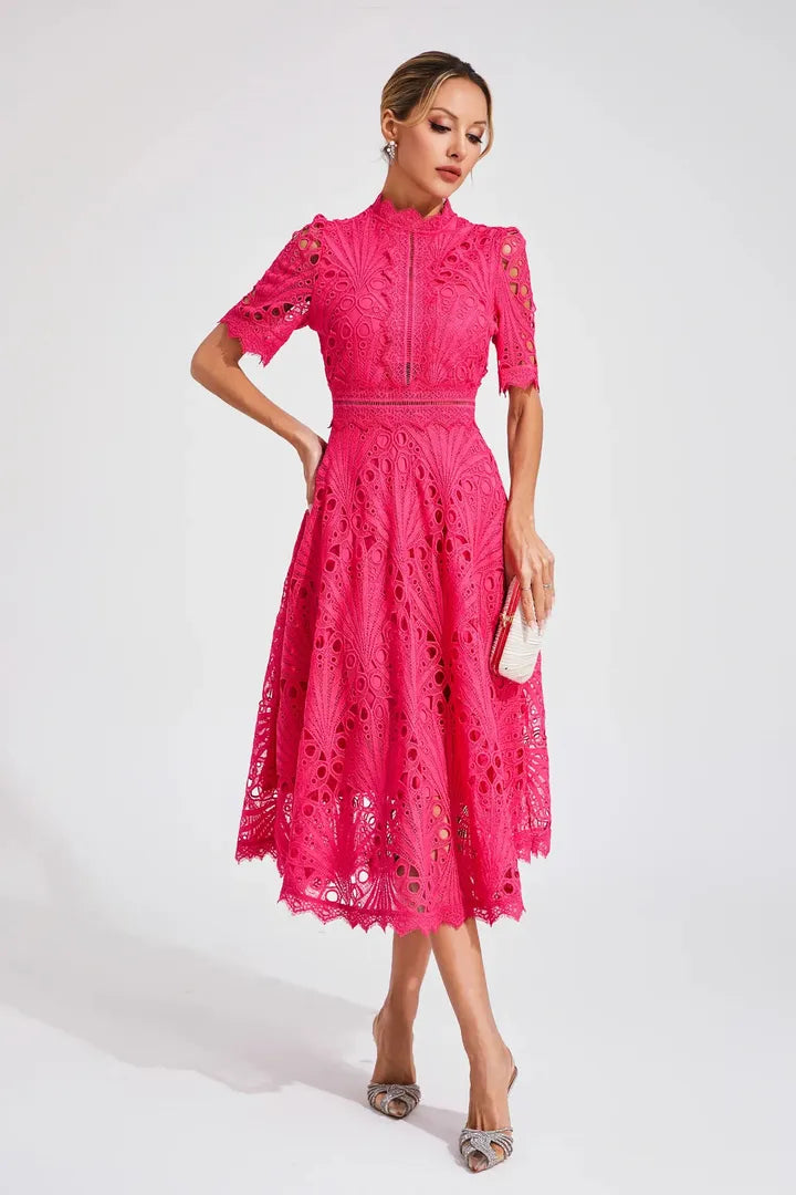 Midi A-Line Dress High Neck Women’s Elegant Gown