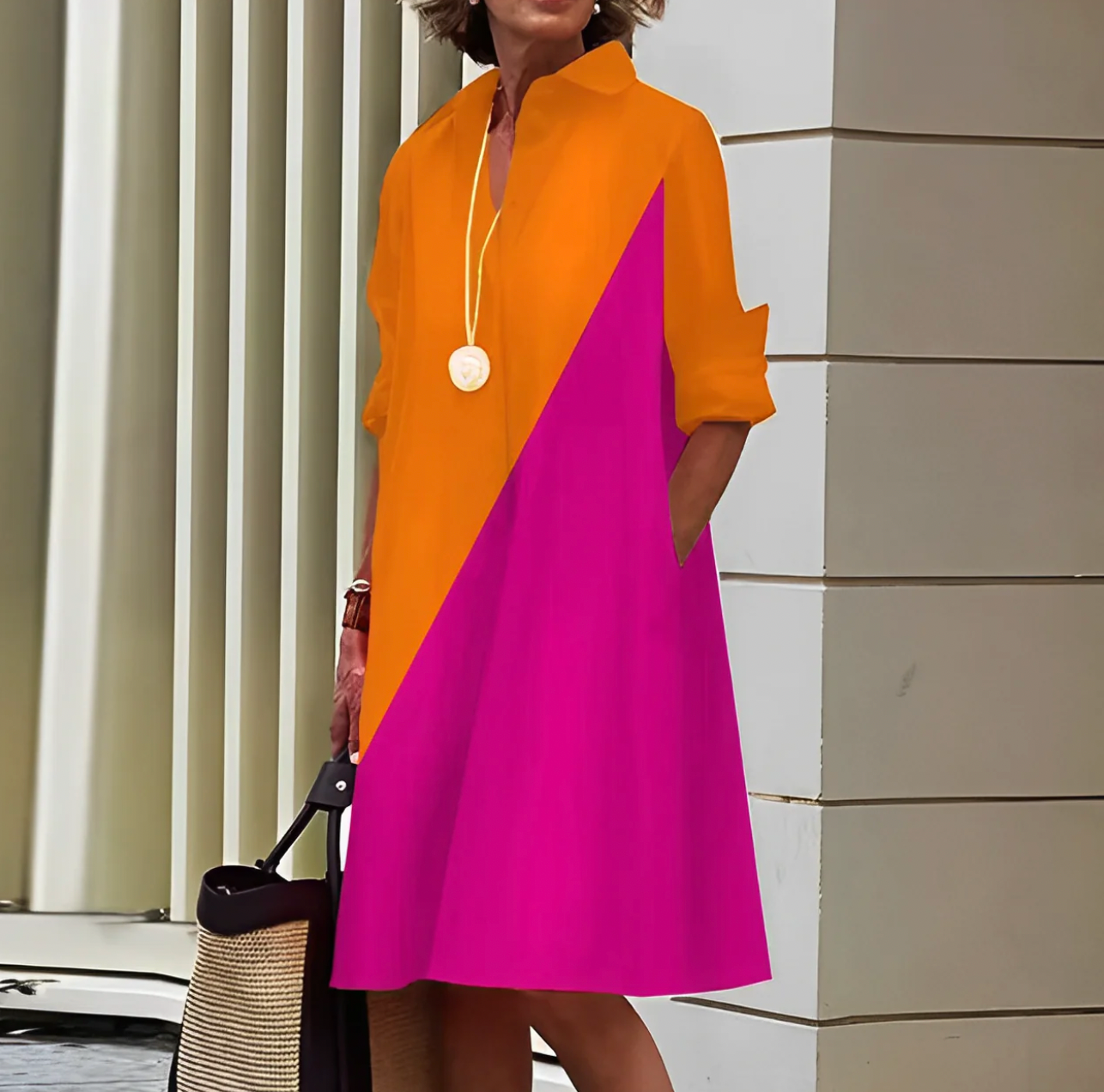 Women's Satin Long Sleeve Midi Dress - A-Line