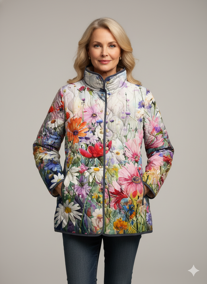 Gewatteerde jas met vintage bloemenprint