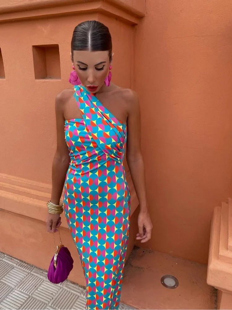 Women's Stylish Women’s One-Shoulder Printed Dress