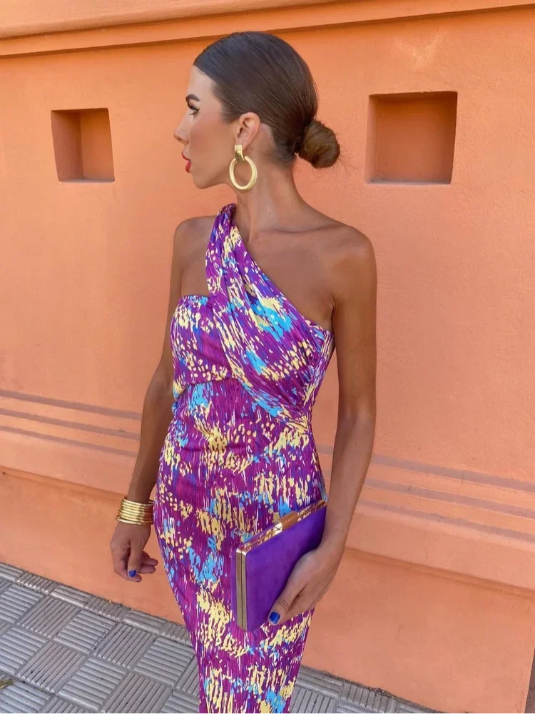 Women's Stylish Women’s One-Shoulder Printed Dress