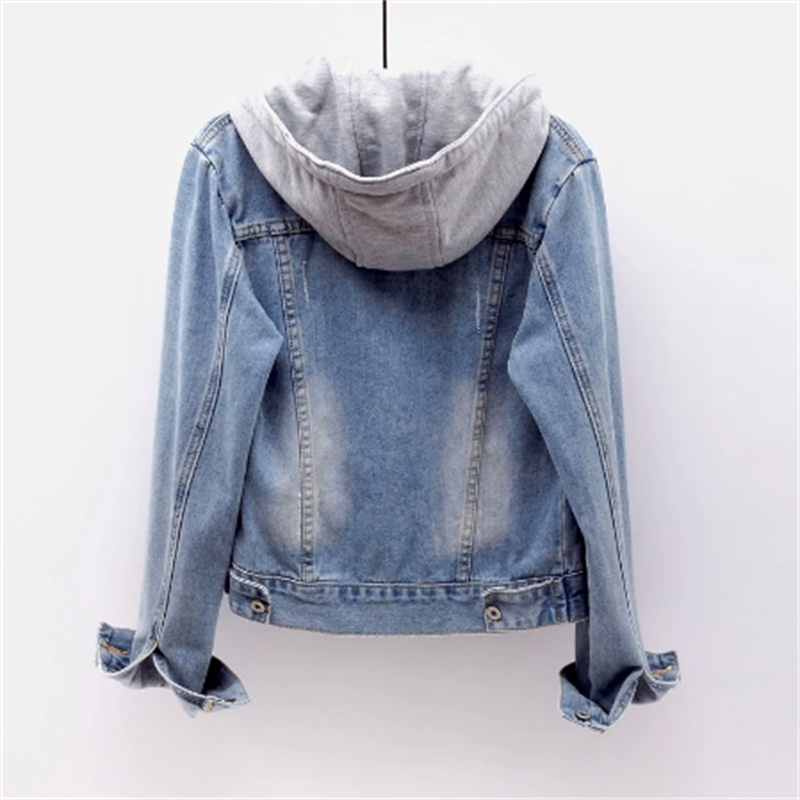 Casual denimjack met capuchon, blauw