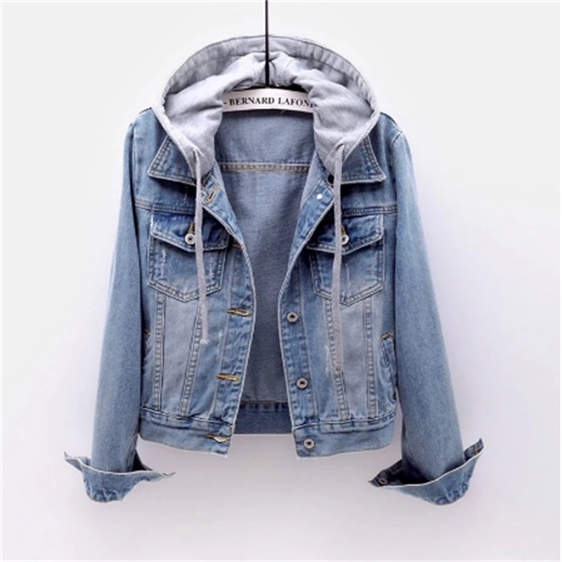 Casual denimjack met capuchon, blauw